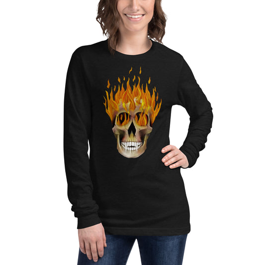 Flaming Skull Unisex Long Sleeve Tee