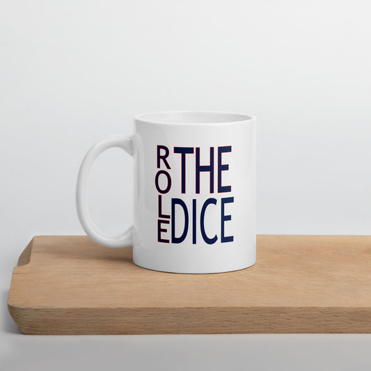 Role the Dice White glossy mug